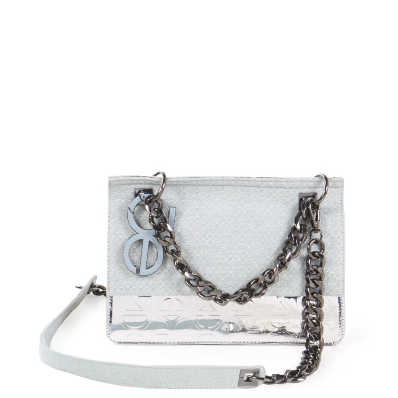 Bolsa Satchel Denim Detalle Cadena color Plata