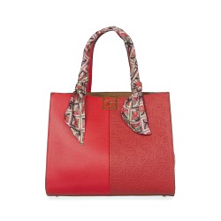 Bolsa Satchel Grande con Mascada color Rojo
