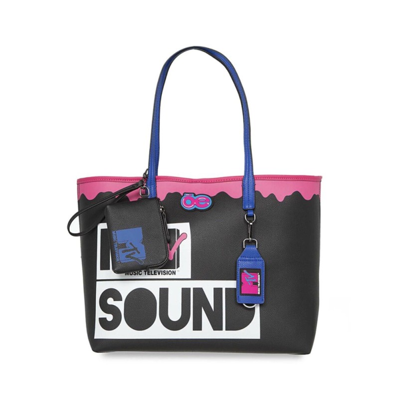 Bolsa Tote 2 en 1 MTV x Oe Monedero Desprendible color Negro