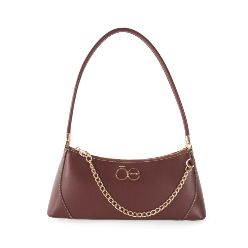 Bolsa Baguette con Aplicación de Cadena color Rojo Tinto