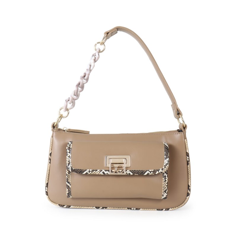 Bolsa Baguette con Mascada color Fango