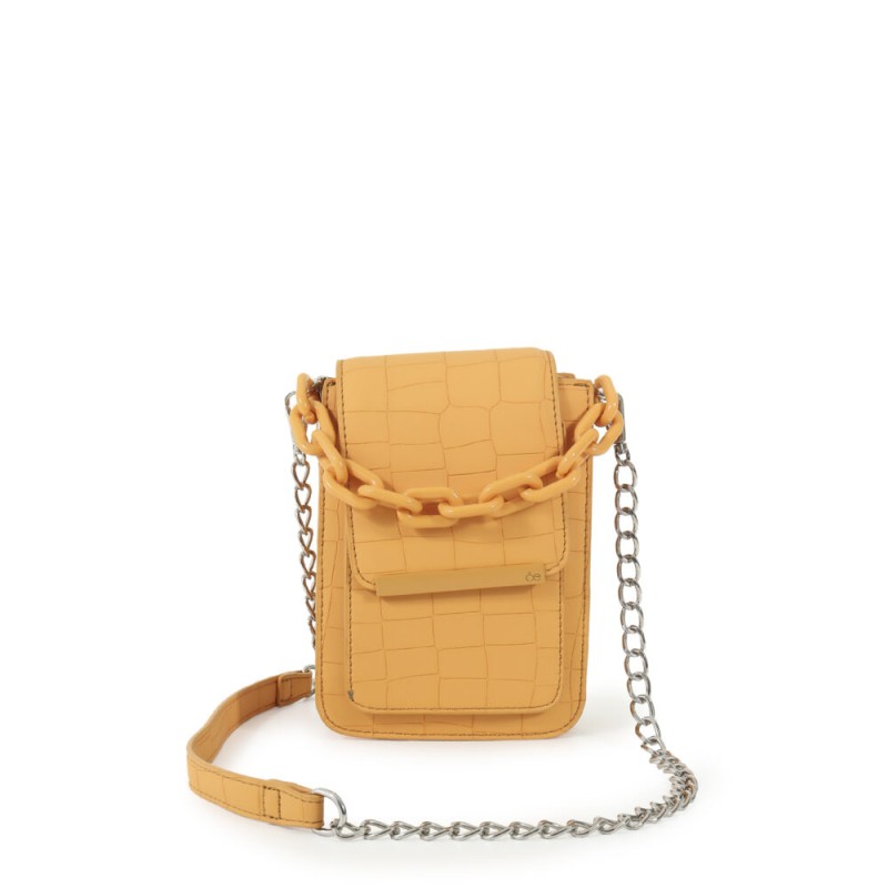 Bolsa Crossbody Look Animal Skin Cadena Acrílica color Naranja