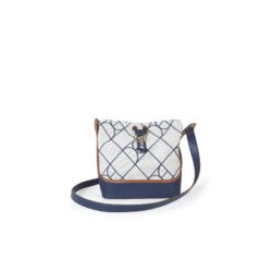 Bolsa Drawstring Textil Bordado a Rombos con Jareta color Azul Marino