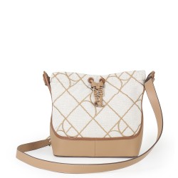 Bolsa Drawstring Textil Bordado a Rombos con Jareta color Camel