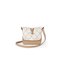 Bolsa Drawstring Textil Bordado a Rombos con Jareta color Camel