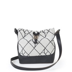 Bolsa Drawstring Textil Bordado a Rombos con Jareta color Negro