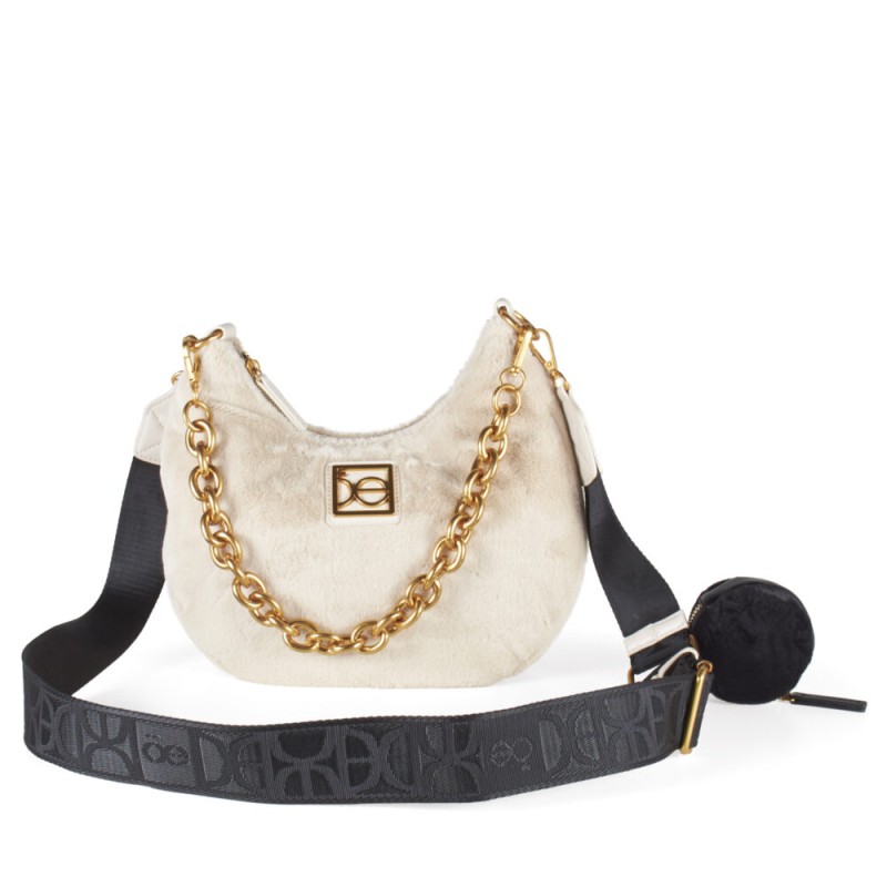 Bolsa Hobo Pelo Sintético con Monedero al Contraste color Beige