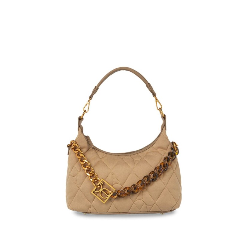 Bolsa Hobo Textil Acolchada a Rombos color Camel