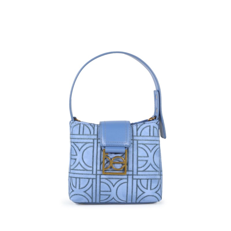 Bolsa Hobo Textil Monograma Bordado color Azul