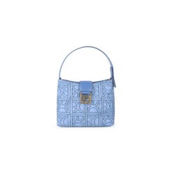 Bolsa Hobo Textil Monograma Bordado color Azul