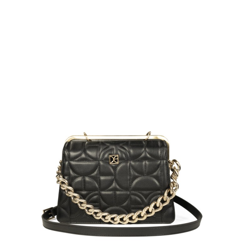 Bolsa Satchel Acolchada Cadena Chunky color Negro