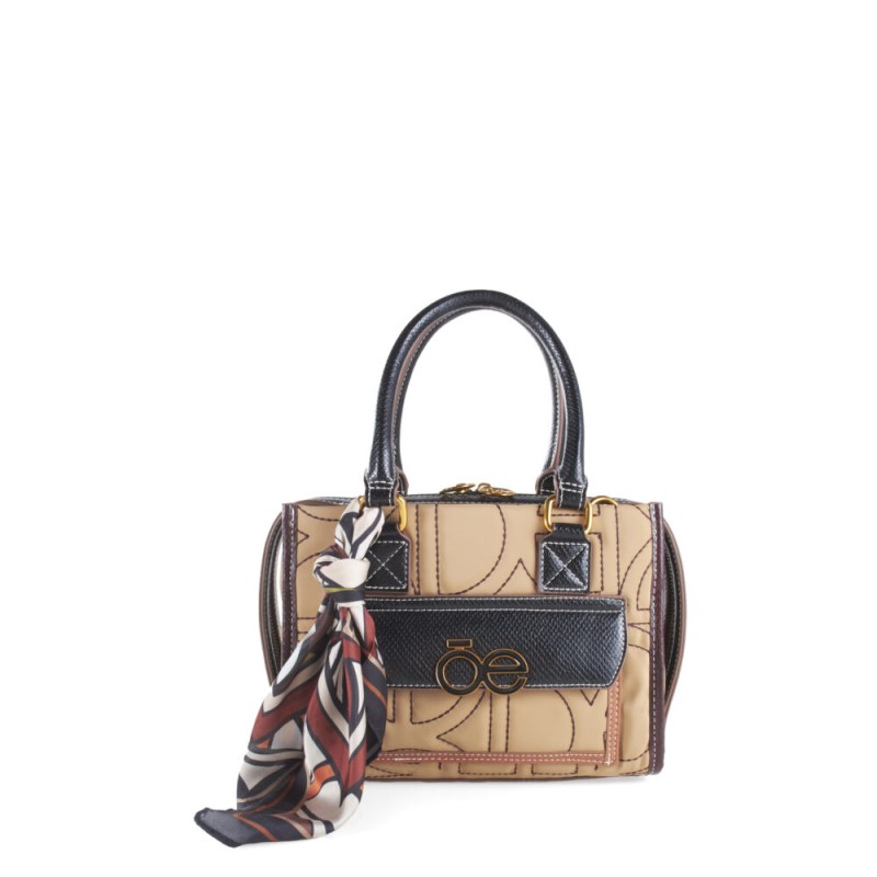 Bolsa Satchel Chica Textil con Mascada color Camel