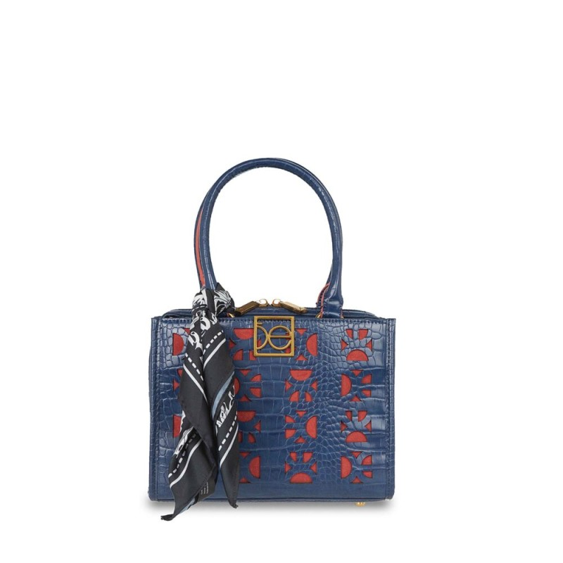 Bolsa Satchel con Mascada color Azul Marino